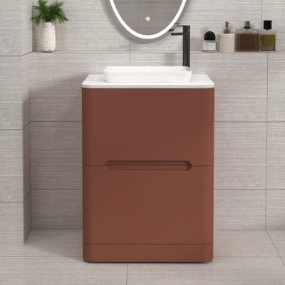 Royal Bathrooms Venice 600mm Terracotta Clay Freestanding Bathroom Countertop Vanity Unit 2 Drawer With Qubix Basin - image 1