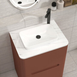 Royal Bathrooms Venice 600mm Terracotta Clay Freestanding Bathroom Countertop Vanity Unit 2 Drawer With Qubix Basin - thumbnail 6