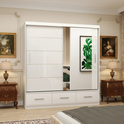 Florence Sliding Wardrobe With Mirror Versatile Freestanding Storage Unit For Bedroom Or Living Room White Semi Gloss With Mirror - image 1