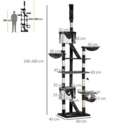 White-240-260Cm Adjustable Height Floor-To-Ceiling Cat Tree For Indoor Use - thumbnail 2
