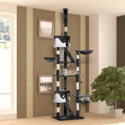 White-240-260Cm Adjustable Height Floor-To-Ceiling Cat Tree For Indoor Use