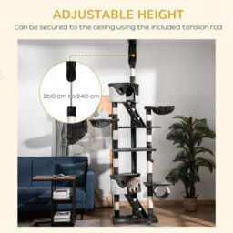 White-240-260Cm Adjustable Height Floor-To-Ceiling Cat Tree For Indoor Use - thumbnail 3