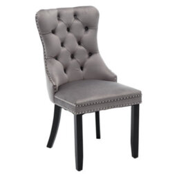 BTM Set Of 6 Modern Velvet Dining Chairs, Button Tufted With Solid Wood Legs And Knocker Ring For Dining Or Living Room (Grey) - thumbnail 6
