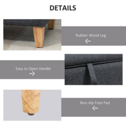 Homcom Linen Storage Ottoman Storage Box With Rubberwood Legs, Dark Grey - thumbnail 6