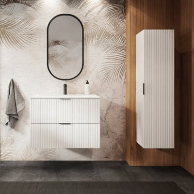 Heze Furniture Flow Wall-Mounted 2 Bathroom Vanity Cabinets Set With Basin 80Cm - White - image 1