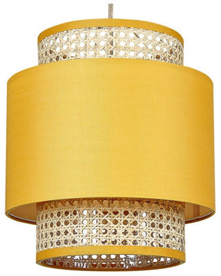 Wyld And Coco Pendant Lamp Natural Yellow Rattan And Fabric Shade, Adjustable Cord, Boho Lighting - image 1