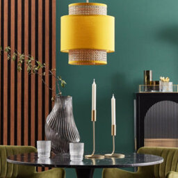 Wyld And Coco Pendant Lamp Natural Yellow Rattan And Fabric Shade, Adjustable Cord, Boho Lighting - thumbnail 2