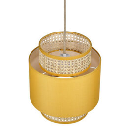 Wyld And Coco Pendant Lamp Natural Yellow Rattan And Fabric Shade, Adjustable Cord, Boho Lighting - thumbnail 4