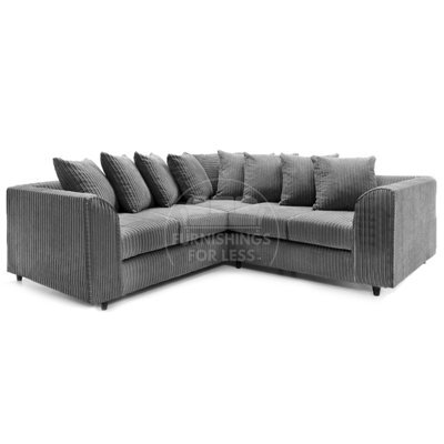 Furnishings For Less UK Ferguson Grey 5 Seater Fabric Corner Sofa L Shaped Jumbo Cord - Scatter Back - image 1