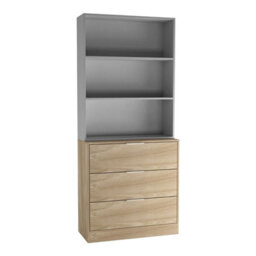 Urbn-Living Urbnliving Height 180Cm Oak Drawers & Grey Bookcase 80Cm Width 3 Tier Wooden Storage Chest Cabinet & Display Bookcase Shelving