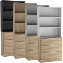 Urbn-Living Urbnliving Height 180Cm Oak Drawers & Grey Bookcase 80Cm Width 3 Tier Wooden Storage Chest Cabinet & Display Bookcase Shelving - thumbnail 3