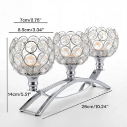 Silver 3 Arms Arch Crystal Candle Holder Tealight Candlestick - thumbnail 2