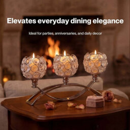 Silver 3 Arms Arch Crystal Candle Holder Tealight Candlestick - thumbnail 5