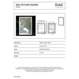 RAK Ceramics Rak Picture Square 500X700mm Rectangular Illuminated Bathroom Mirror With Touch Sensor & Demister Pad, Chrome Effect, Ip44 - thumbnail 2