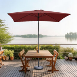 Sundaze 2X3M Wine Red Garden Parasol Umbrella Sun Shade Canopy With Hand Crank Tilt Function