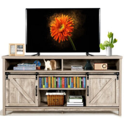 "Costway 150Cm Sliding Barn Door Tv Stand Farmhouse Flat Screen Console For Tvs Up To 65""" - thumbnail 1