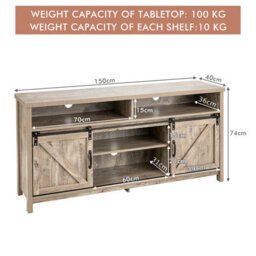 "Costway 150Cm Sliding Barn Door Tv Stand Farmhouse Flat Screen Console For Tvs Up To 65""" - thumbnail 2