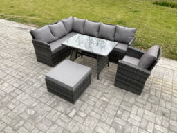 Fimous Rattan Garden Furniture Corner Sofa Set With Dining Table Footstool Armchair Outdoor Wicker Rattan Set - thumbnail 2