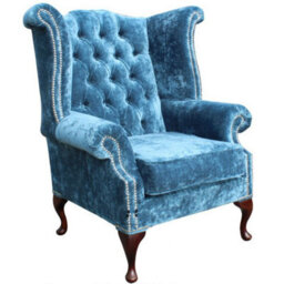 Chesterfield High Back Chair Elegance Teal Velvet Fabric In Bespoke Queen Anne Style - thumbnail 2