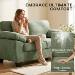 Homcom 2 Seater Sofa, Chenille Small Sofa With Spring Cushions, Dark Green - thumbnail 4