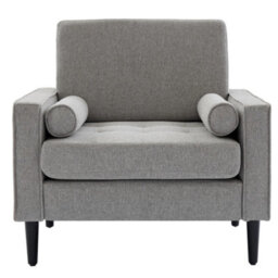 Living And Home Mid-Century Grey Linen Single Sofa Armchair With Armrest Pillow - thumbnail 2