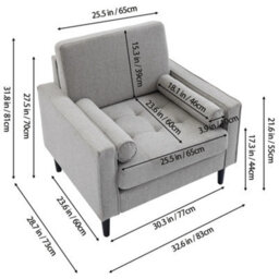 Living And Home Mid-Century Grey Linen Single Sofa Armchair With Armrest Pillow - thumbnail 5