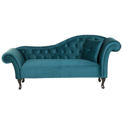 Beliani Right-Hand Chaise Longue Lattes Velvet Teal - image 1