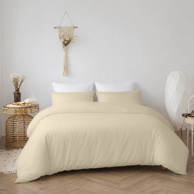 Oxford Homeware Plain Cream Super King Duvet Cover With Pillowcase, 3 Piece Set, Soft & Easy Care, Duvet Covers Bedding Sets - image 1
