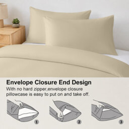 Oxford Homeware Plain Cream Super King Duvet Cover With Pillowcase, 3 Piece Set, Soft & Easy Care, Duvet Covers Bedding Sets - thumbnail 5