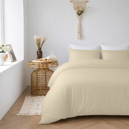 Oxford Homeware Plain Cream Super King Duvet Cover With Pillowcase, 3 Piece Set, Soft & Easy Care, Duvet Covers Bedding Sets - thumbnail 2