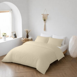 Oxford Homeware Plain Cream Super King Duvet Cover With Pillowcase, 3 Piece Set, Soft & Easy Care, Duvet Covers Bedding Sets - thumbnail 7