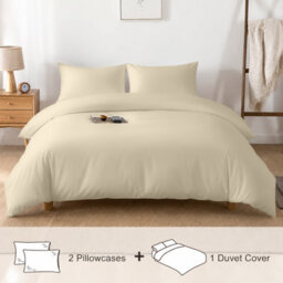 Oxford Homeware Plain Cream Super King Duvet Cover With Pillowcase, 3 Piece Set, Soft & Easy Care, Duvet Covers Bedding Sets - thumbnail 4
