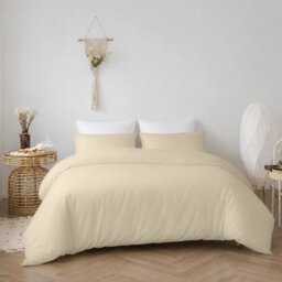 Oxford Homeware Plain Cream Super King Duvet Cover With Pillowcase, 3 Piece Set, Soft & Easy Care, Duvet Covers Bedding Sets