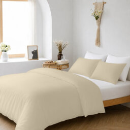 Oxford Homeware Plain Cream Super King Duvet Cover With Pillowcase, 3 Piece Set, Soft & Easy Care, Duvet Covers Bedding Sets - thumbnail 3