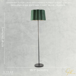 Happy Homewares Modern Matte Black Floor Lamp With Forest Green Velvet Scallop Shade - thumbnail 7