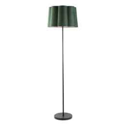 Happy Homewares Modern Matte Black Floor Lamp With Forest Green Velvet Scallop Shade - thumbnail 2