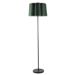 Happy Homewares Modern Matte Black Floor Lamp With Forest Green Velvet Scallop Shade