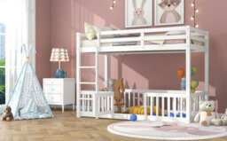 Btm 3Ft Solid Wood Bunk Bed White With Door Fence Fall Protection And Railings For Kids 190X90Cm - thumbnail 6
