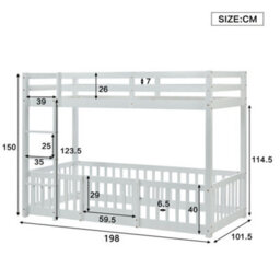 Btm 3Ft Solid Wood Bunk Bed White With Door Fence Fall Protection And Railings For Kids 190X90Cm - thumbnail 3