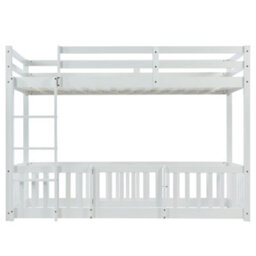 Btm 3Ft Solid Wood Bunk Bed White With Door Fence Fall Protection And Railings For Kids 190X90Cm - thumbnail 8