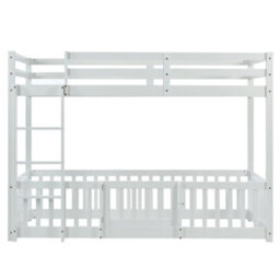 Btm 3Ft Solid Wood Bunk Bed White With Door Fence Fall Protection And Railings For Kids 190X90Cm - thumbnail 9