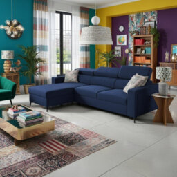 Baltico I Mini Modern Corner Sofa Bed With Adjustable Profiled Headrests  Storage Compact Fabric Lshape Settee Dark Blue Left