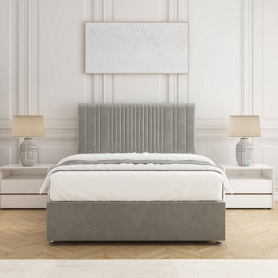 Bsspoke Florence Divan Bed Set Silver Plush Velvet With 24Inch Headboard & Mattress No Drawers In Single Double King 4Ft 6Ft - image 1