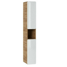 Impact Furniture Tall Bathroom Cabinet Slim Narrow Tallboy Wall Hung Storage Unit White Gloss And Oak Floating Modern Shelving Aruba - thumbnail 3