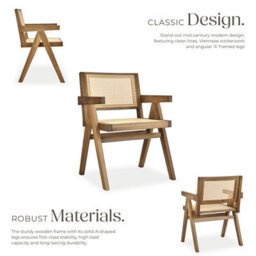 Tectake Set Of 6 Dining Chair Lizzy With Mid-Century Modern Design, Rattan Backrest And Solid Wood Frame  - Light Oak - thumbnail 3
