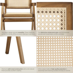 Tectake Set Of 6 Dining Chair Lizzy With Mid-Century Modern Design, Rattan Backrest And Solid Wood Frame  - Light Oak - thumbnail 5