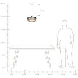 Beliani Hanging Pendant Lamp In Light Wood And Matt Black Finish, W40 X D40 X H124 Cm - thumbnail 3
