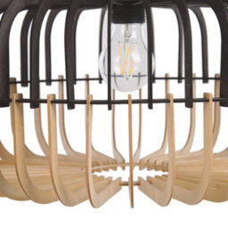 Beliani Hanging Pendant Lamp In Light Wood And Matt Black Finish, W40 X D40 X H124 Cm - thumbnail 6