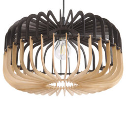 Beliani Hanging Pendant Lamp In Light Wood And Matt Black Finish, W40 X D40 X H124 Cm - thumbnail 5