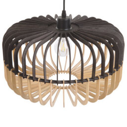 Beliani Hanging Pendant Lamp In Light Wood And Matt Black Finish, W40 X D40 X H124 Cm - thumbnail 4